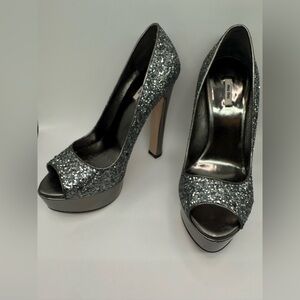 Miu Miu Womens Glittery Silver Pumps Made In Italy
